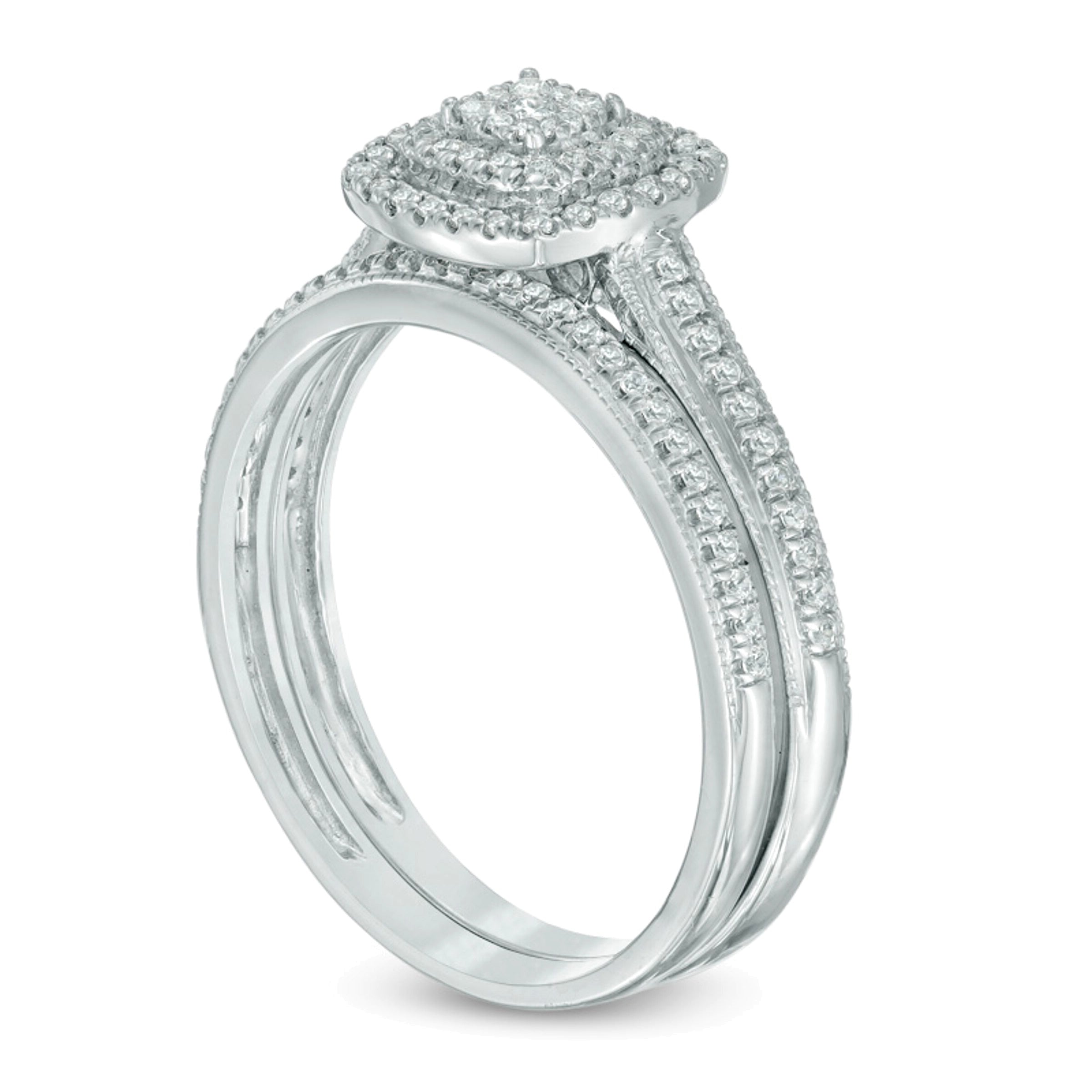 0.33 CT. TW Composite Diamond Double Square Frame Vintage-Style Bridal Set in 10K White Gold