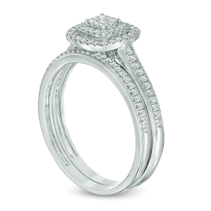 0.33 CT. TW Composite Diamond Double Square Frame Vintage-Style Bridal Set in 10K White Gold
