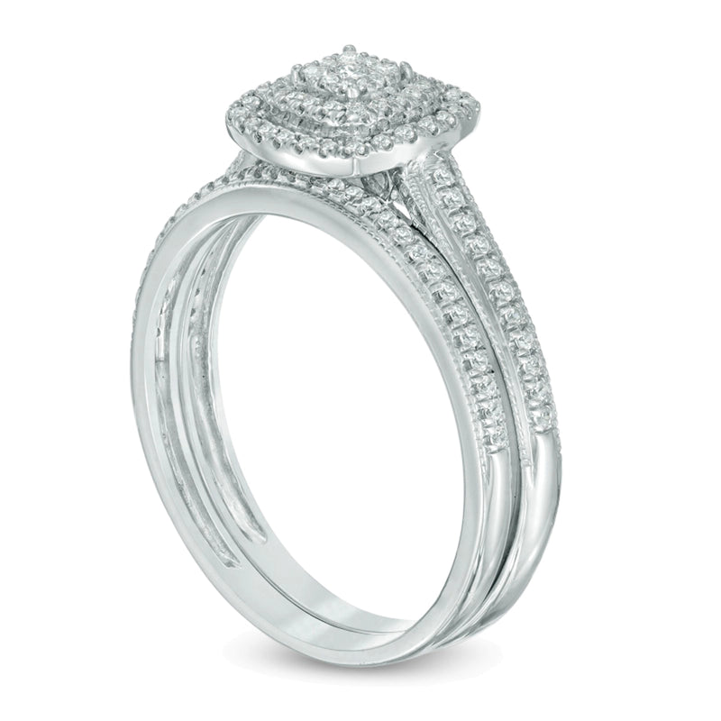 0.33 CT. TW Composite Diamond Double Square Frame Vintage-Style Bridal Set in 10K White Gold
