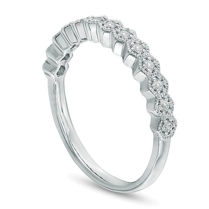 0.13 CT. TW Diamond Hexagonal Frame Vintage-Style Wedding Band in 10K White Gold