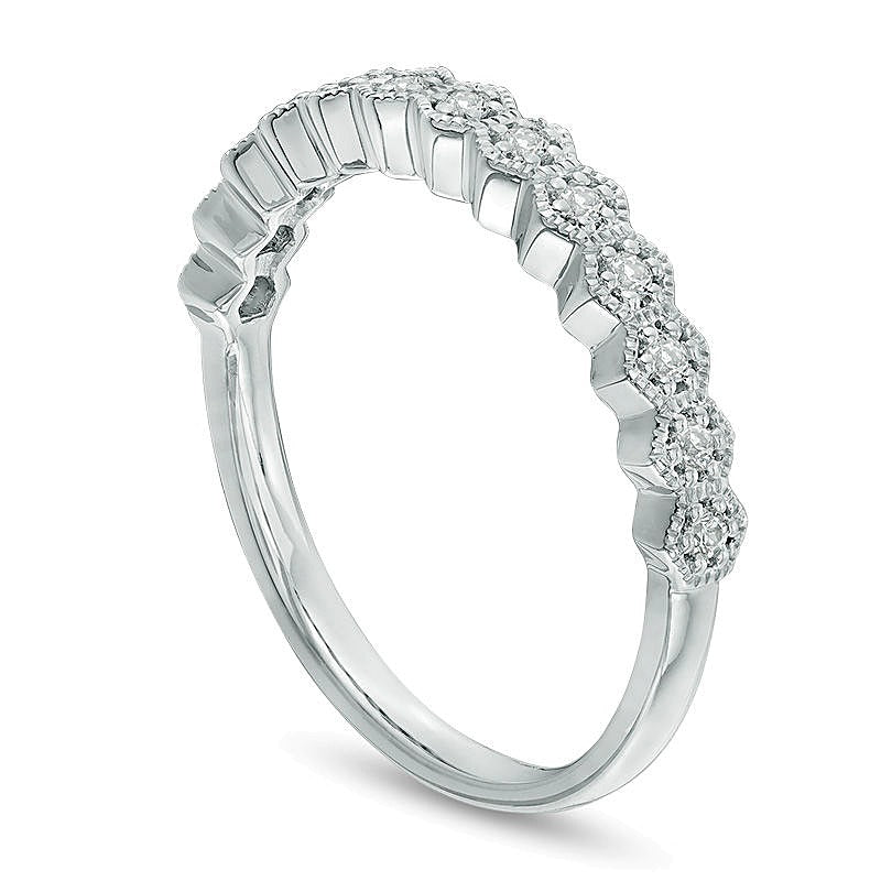 0.13 CT. TW Diamond Hexagonal Frame Vintage-Style Wedding Band in 10K White Gold
