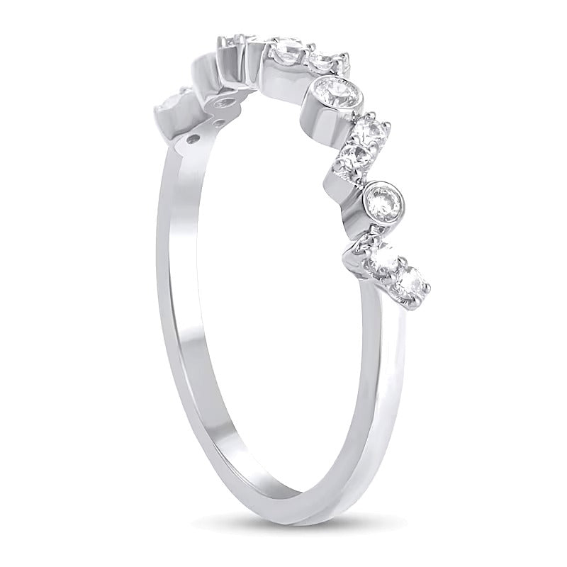 0.2 CT. TW Diamond Bezel-Set Zig-Zag Duos Band in 10K White Gold