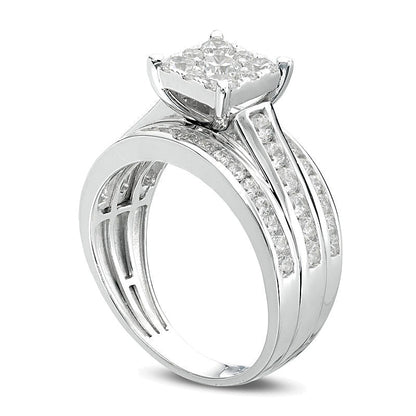 1.5 CT. TW Diamond Square Frame Multi-Row Engagement Ring in 14K White Gold