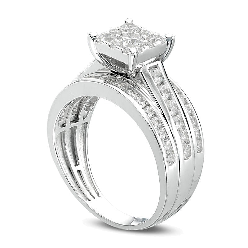 1.5 CT. TW Diamond Square Frame Multi-Row Engagement Ring in 14K White Gold