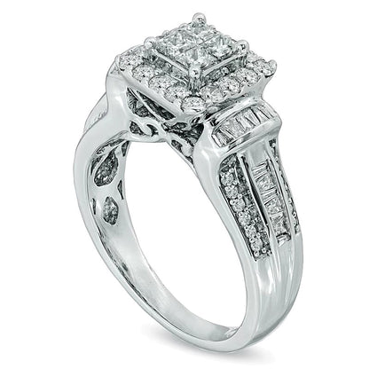 1.0 CT. TW Quad Princess-Cut Diamond Frame Engagement Ring in 10K White Gold
