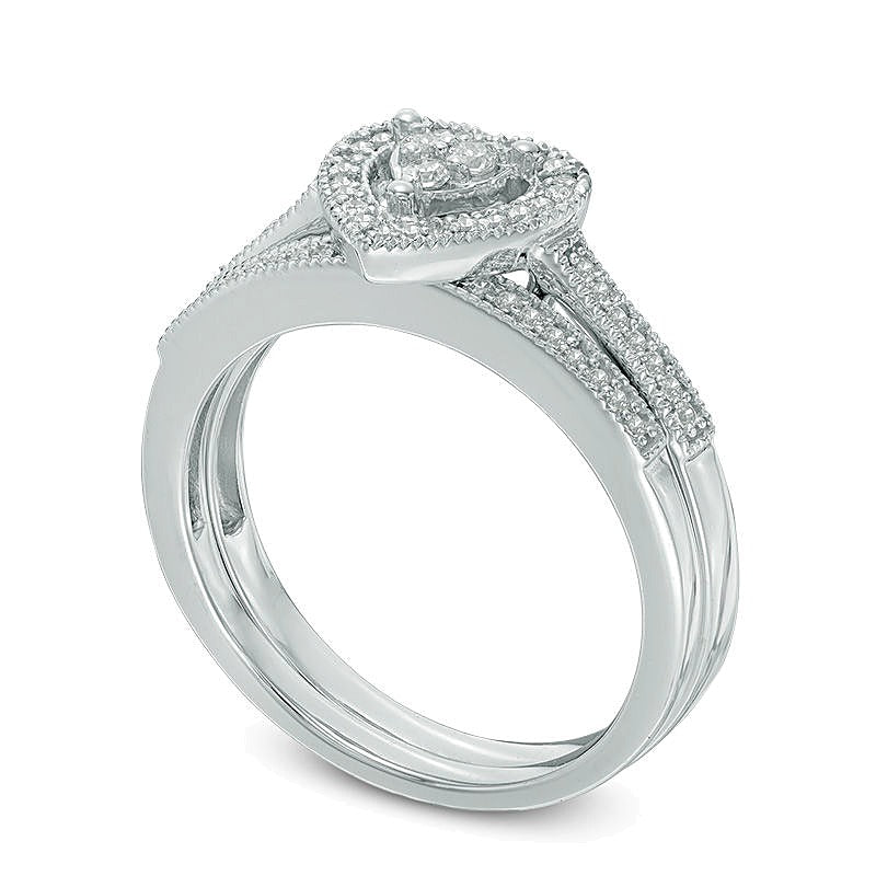 0.2 CT. TW Diamond Composite Heart Frame Bridal Set in Sterling Silver