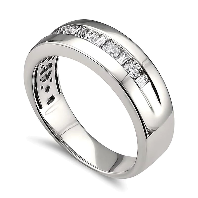 0.5 CT. TW Baguette and Round Alternating Channel Band in 14K White Gold