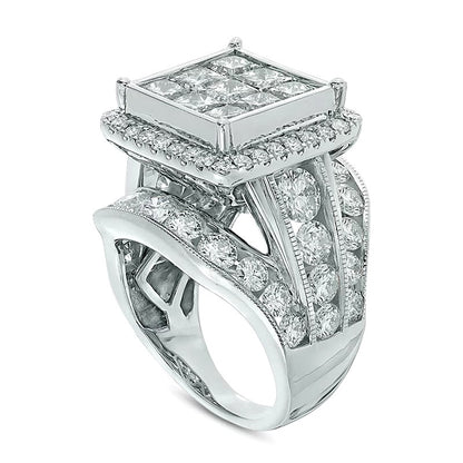 7.0 CT. TW Princess-Cut Composite Diamond Frame Triple Row Engagement Ring in 14K White Gold