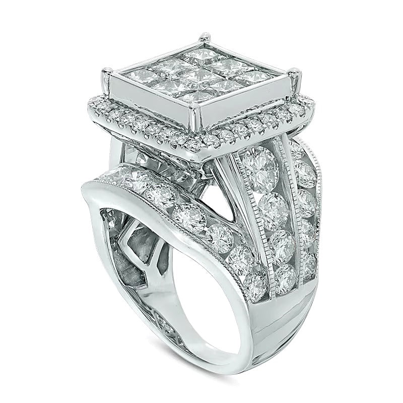 7.0 CT. TW Princess-Cut Composite Diamond Frame Triple Row Engagement Ring in 14K White Gold