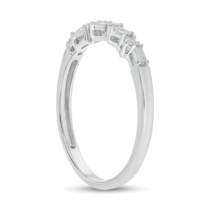 0.1 CT. TW Baguette and Round Diamond Stackable Band in 10K White Gold