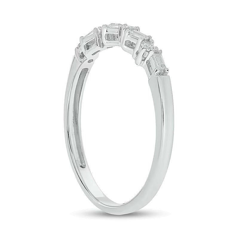 0.1 CT. TW Baguette and Round Diamond Stackable Band in 10K White Gold