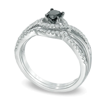 0.5 CT. TW Enhanced Black and White Diamond Bypass Bridal Set in Sterling Silver