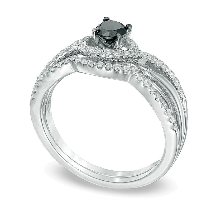 0.5 CT. TW Enhanced Black and White Diamond Bypass Bridal Set in Sterling Silver