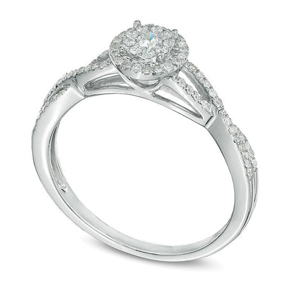 0.25 CT. TW Multi-Diamond Frame Twist Shank Promise Ring in 10K White Gold