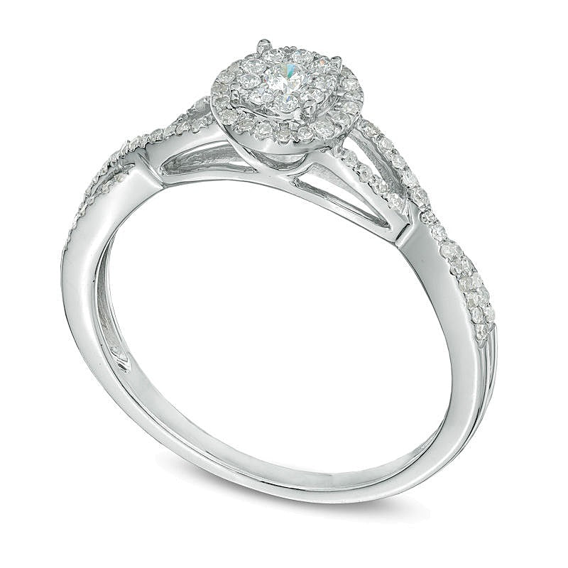 0.25 CT. TW Multi-Diamond Frame Twist Shank Promise Ring in 10K White Gold