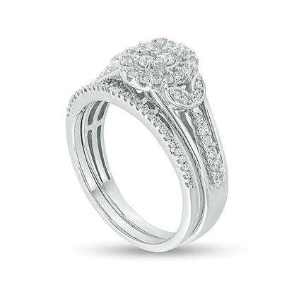 0.5 CT. TW Oval Composite Diamond Leaf-Sides Bridal Set in Sterling Silver