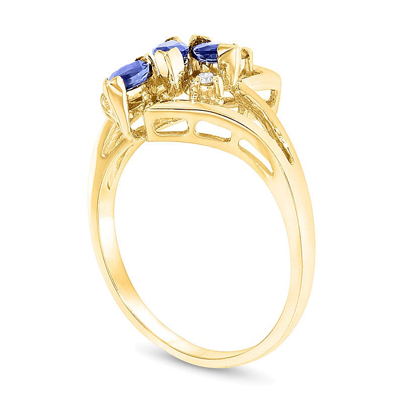 Marquise Blue Sapphire and Diamond Accent Three Stone Bypass Ring in 14K Gold
