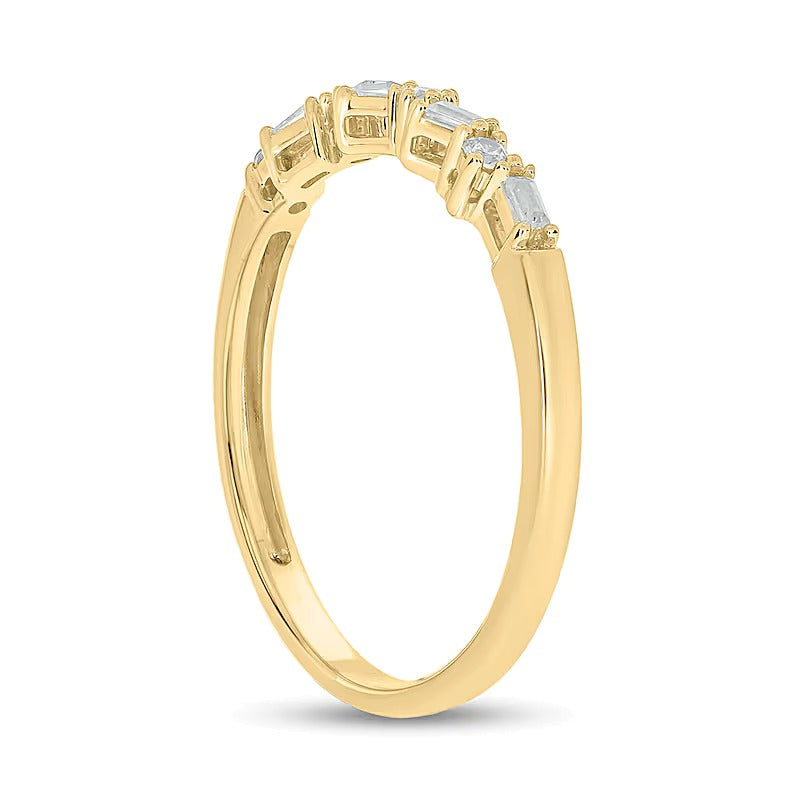 0.1 CT. TW Baguette and Round Diamond Stackable Band in 10K Gold