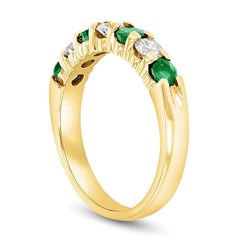 Emerald and 0.38 CT. TW Diamond Seven Stone Band in 14K Gold