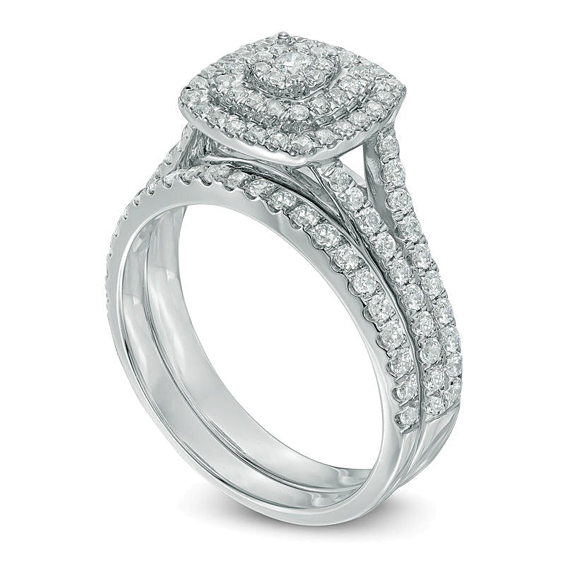 1.0 CT. TW Multi-Diamond Double Square Frame Bridal Set in 10K White Gold