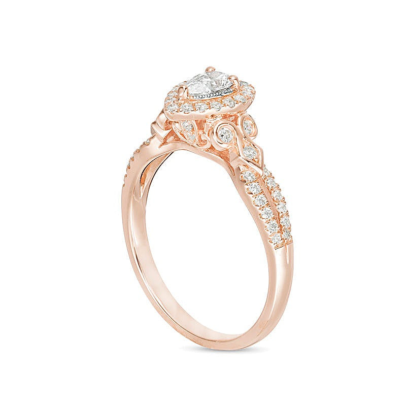 0.5 CT. TW Pear-Shaped Diamond Frame Tri-Sides Vintage-Style Engagement Ring in 14K Rose Gold