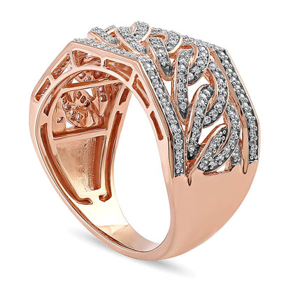 0.5 CT. TW Diamond Angled Curb Link Ring in 10K Rose Gold