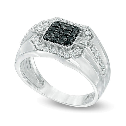 0.75 CT. TW Enhanced Black and White Diamond Square Composite Ring in Sterling Silver