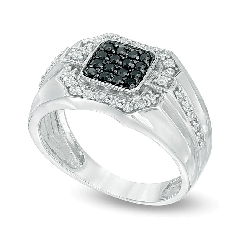 0.75 CT. TW Enhanced Black and White Diamond Square Composite Ring in Sterling Silver