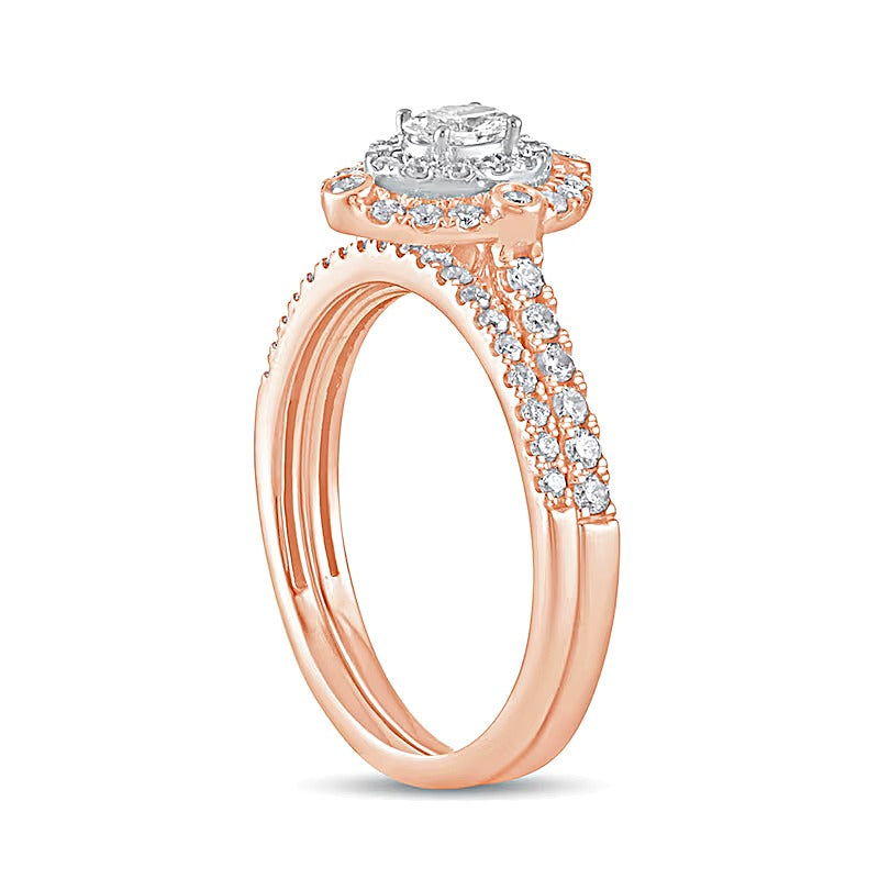 0.63 CT. TW Oval Diamond Double Frame Bridal Set in 10K Rose Gold