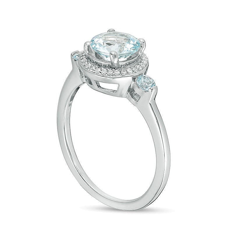 Aquamarine and 0.17 CT. TW Diamond Frame Three Stone Ring in Sterling Silver