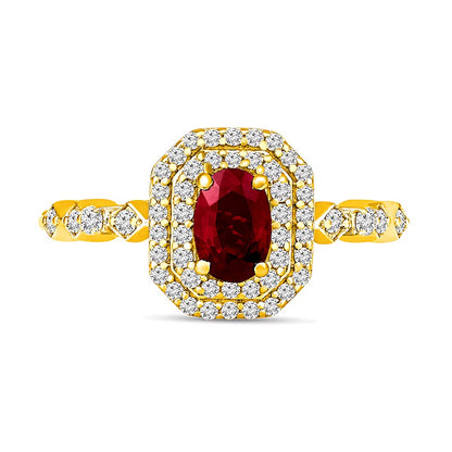 Oval Ruby and 0.33 CT. TW Diamond Octagon Frame Art Deco Ring in 10K Gold