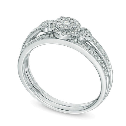 0.2 CT. TW Diamond Cluster Frame Bridal Set in 10K White Gold