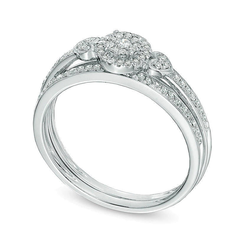 0.2 CT. TW Diamond Cluster Frame Bridal Set in 10K White Gold