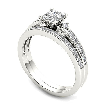0.75 CT. TW Quad Princess-Cut Diamond Bridal Set in 14K White Gold