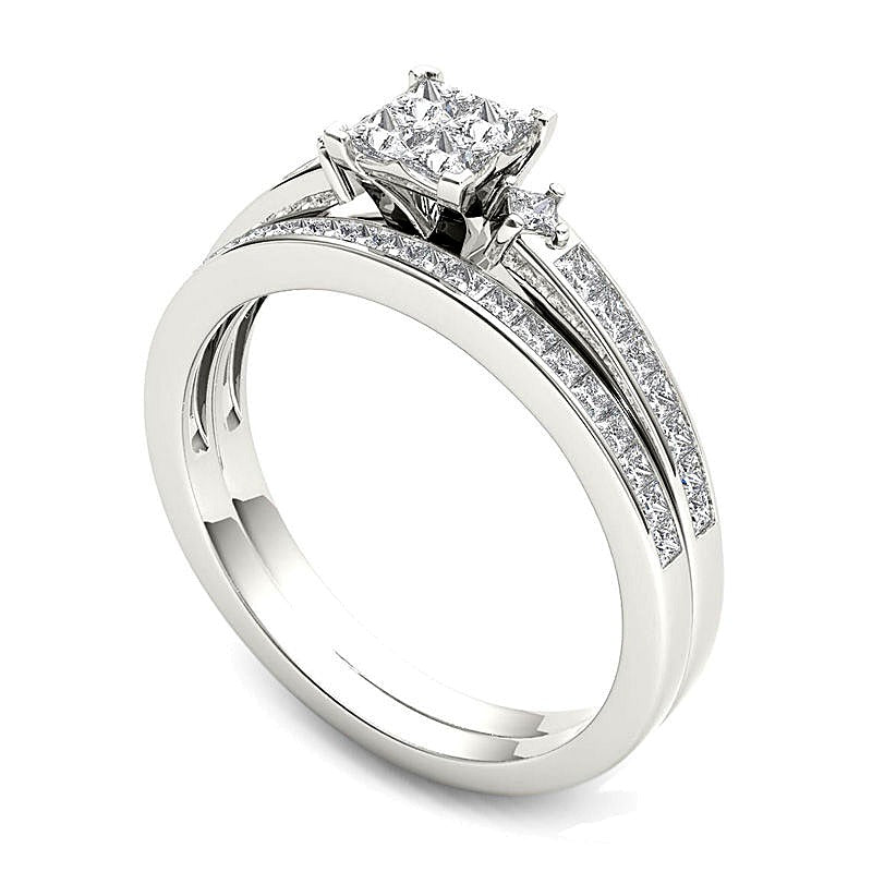 0.75 CT. TW Quad Princess-Cut Diamond Bridal Set in 14K White Gold