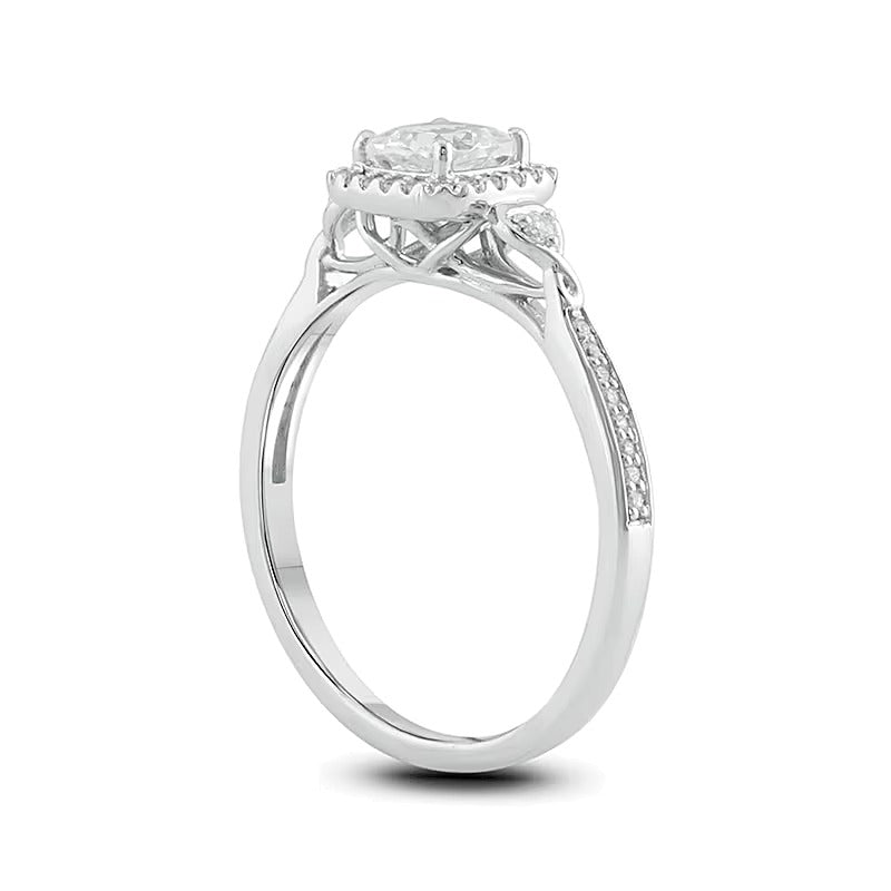 5.0mm Cushion-Cut White Lab-Created Sapphire and 0.17 CT. TW Diamond Frame Engagement Ring in Sterling Silver