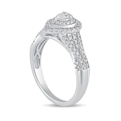 0.5 CT. TW Pear-Shaped Diamond Frame Vintage-Style Multi-Row Engagement Ring in 10K White Gold
