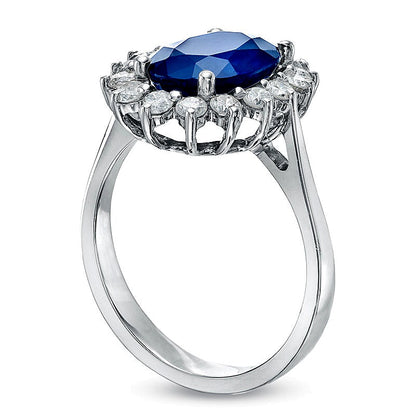 Your Stone Your Storyâ¢ Oval Blue Sapphire and 0.5 CT. TW Diamond Frame Ring in 14K White Gold
