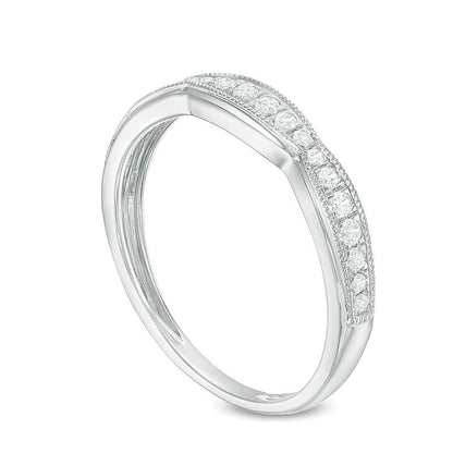 0.2 CT. TW Diamond Scallop Edge Vintage-Style Wedding Band in 10K White Gold