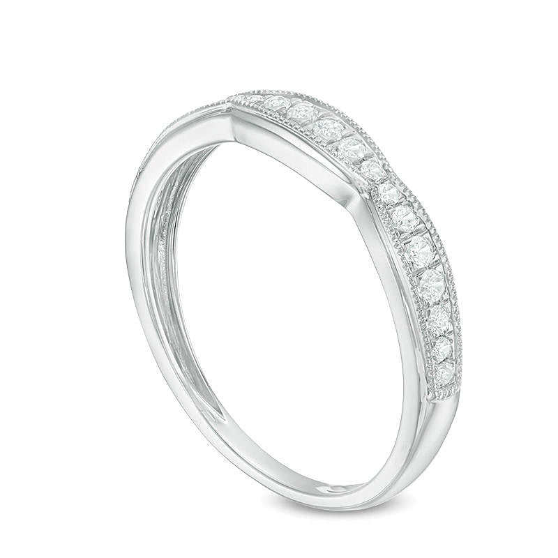 0.2 CT. TW Diamond Scallop Edge Vintage-Style Wedding Band in 10K White Gold
