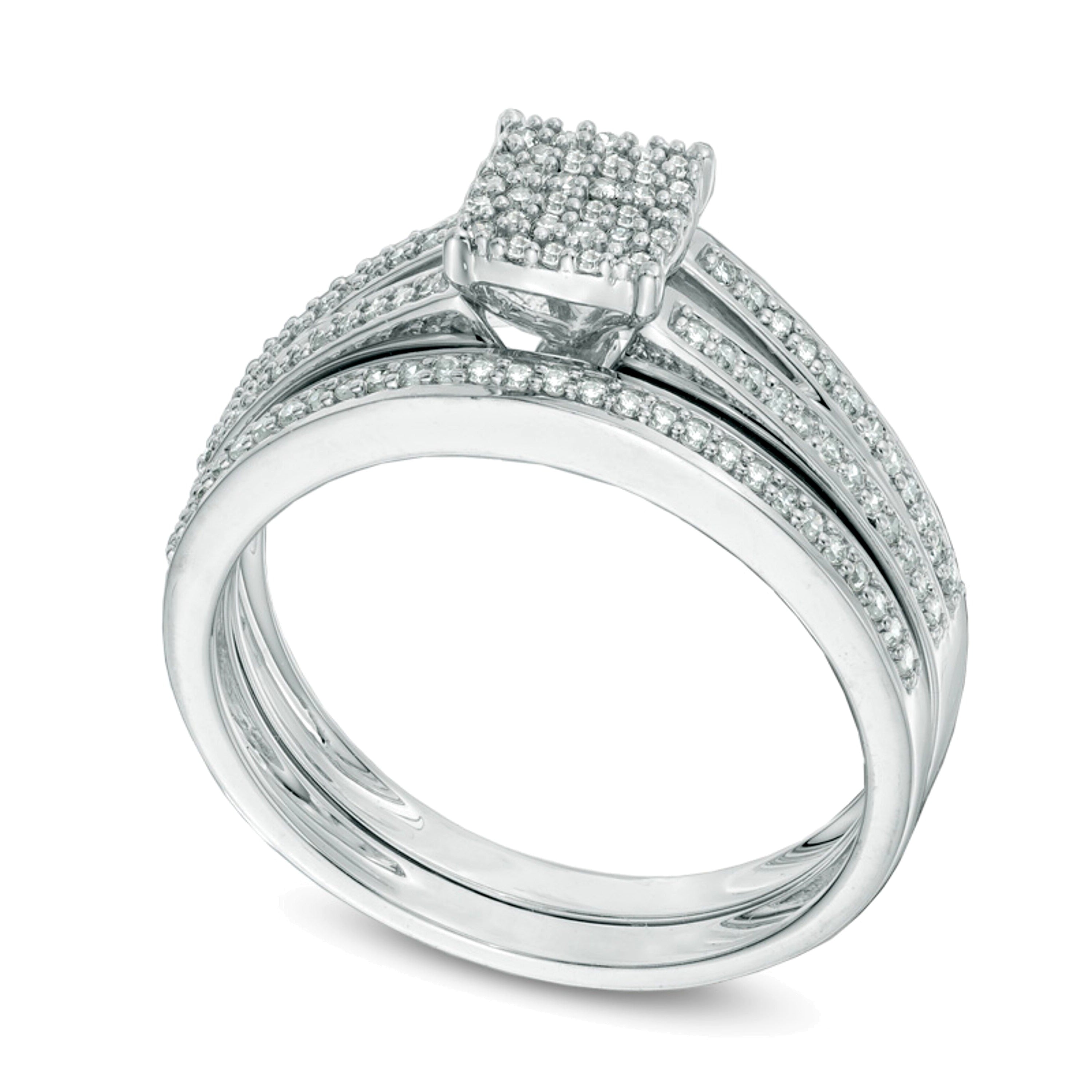 0.33 CT. TW Cushion Multi-Diamond Bridal Set in 10K White Gold