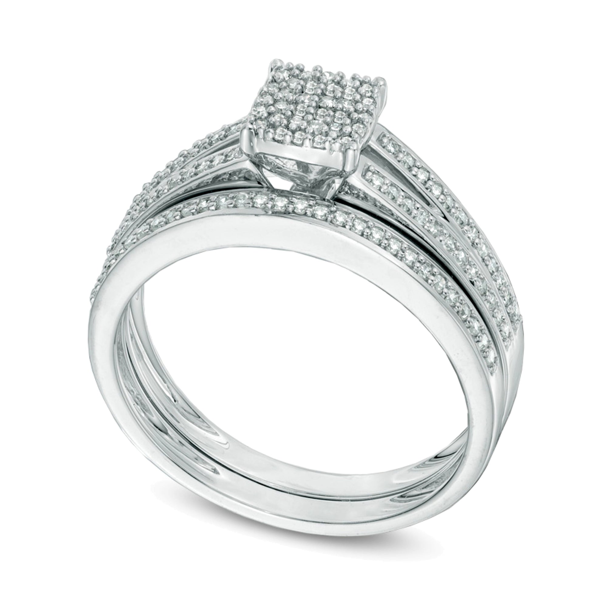 0.33 CT. TW Cushion Multi-Diamond Bridal Set in 10K White Gold
