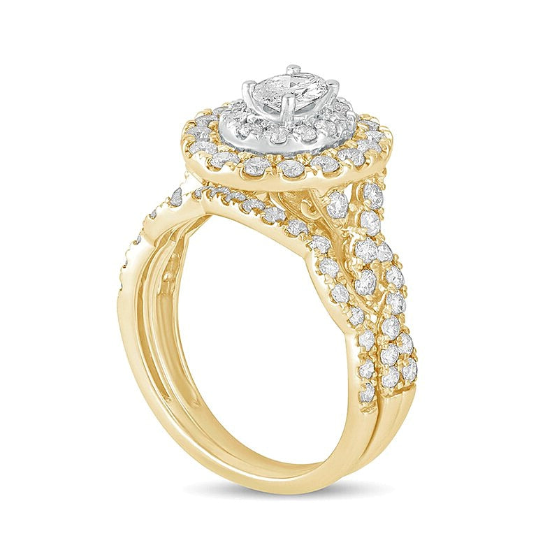 1.5 CT. TW Oval Diamond Double Frame Multi-Row Bridal Set in 10K Gold