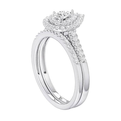 0.5 CT. TW Pear-Shaped Diamond Teardrop Double Frame Bridal Set in Sterling Silver