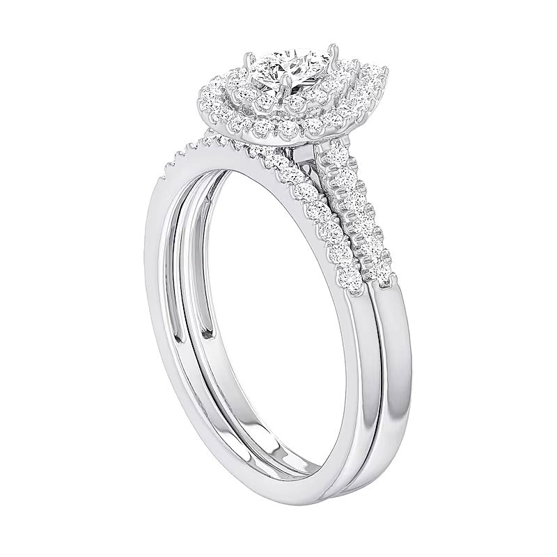 0.5 CT. TW Pear-Shaped Diamond Teardrop Double Frame Bridal Set in Sterling Silver