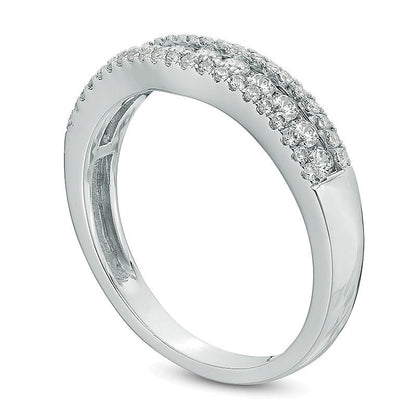 0.5 CT. TW Diamond Triple Row Contour Wedding Band in 10K White Gold