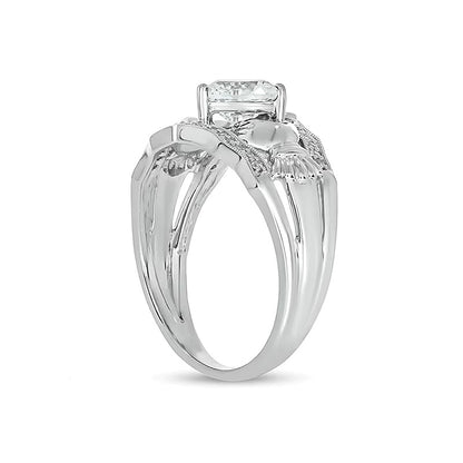 6.0mm Heart-Shaped White Lab-Created Sapphire and 0.1 CT. TW Diamond Vintage-Style Claddagh Ring in Sterling Silver