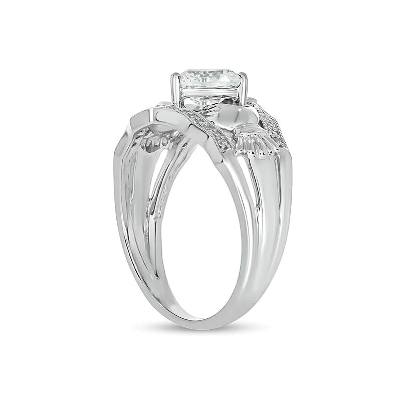 6.0mm Heart-Shaped White Lab-Created Sapphire and 0.1 CT. TW Diamond Vintage-Style Claddagh Ring in Sterling Silver