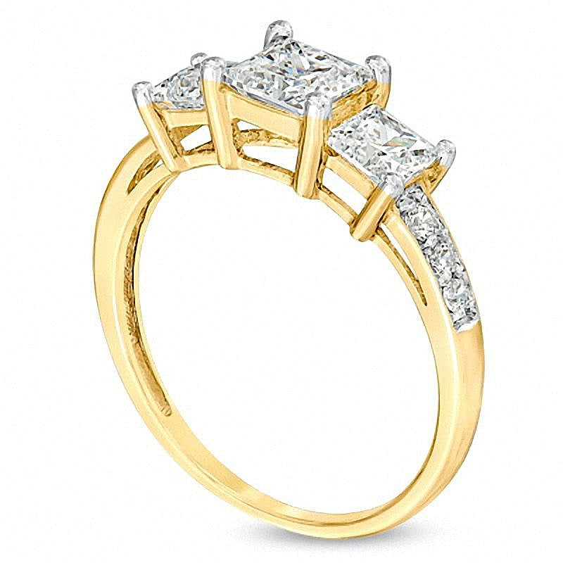 Princess-Cut Lab-Created White Sapphire Three Stone Ring in 10K Gold