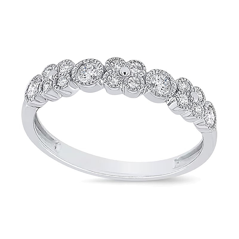 0.25 CT. TW Diamond Clover Station Vintage-Style Ring in 10K White Gold